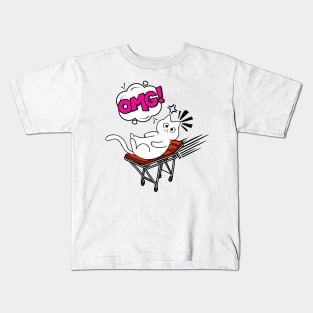 Funny White Cat is on a runaway stretcher Kids T-Shirt